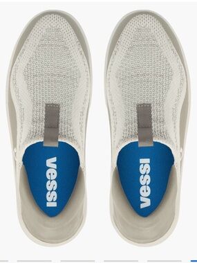Vessi Men’s White Knit Slip-On Sneakers with Blue Insole